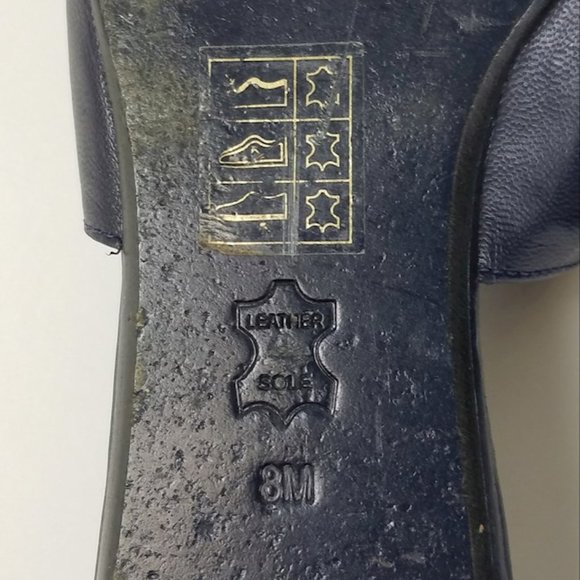 TORY BURCH Sienna Woven Leather Pointy Toe Mule Shoes Slip on Navy Blue 8 - Picture 6 of 9